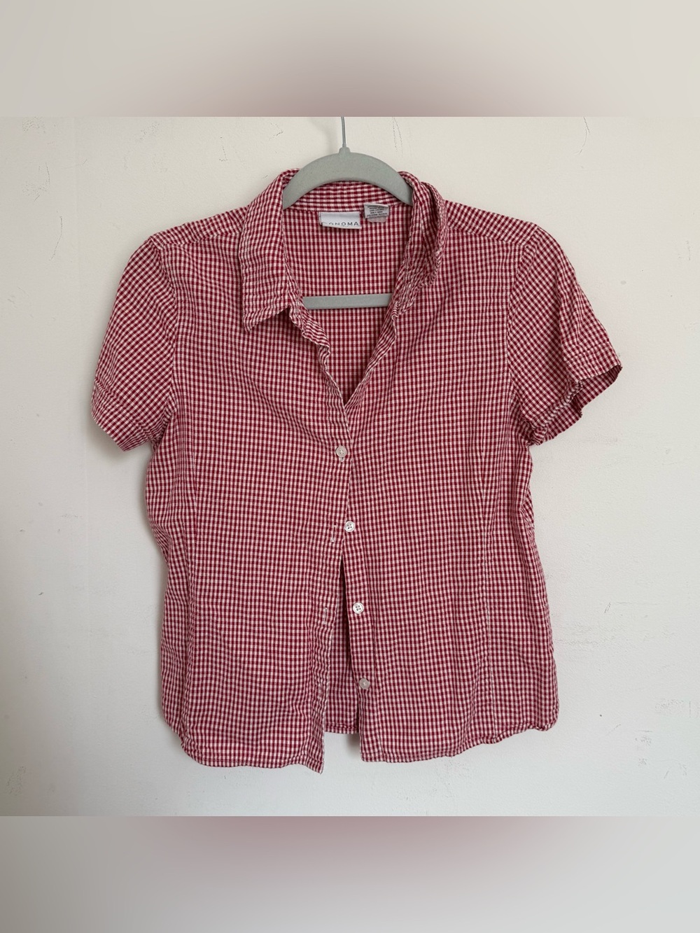 Vintage Sonoma Red Gingham Short Sleeve Button-Down Shirt